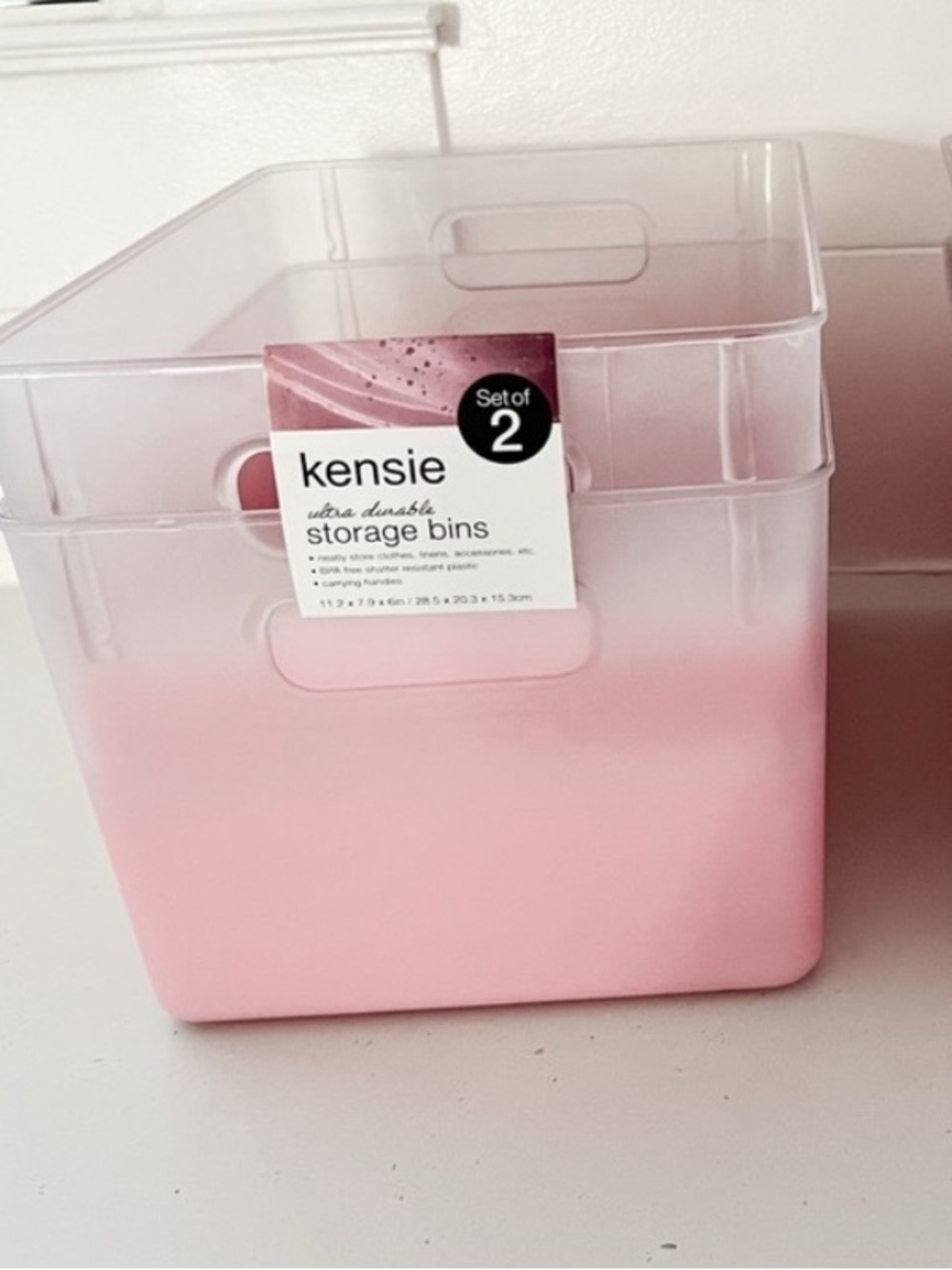 NWT Kensie Frosted Blush Storage Bins Set of 2 Pack Closet Organization